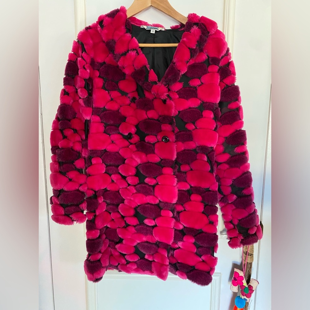 RARE Vintage Hourglass faux fur jacket Small sheer sleeves